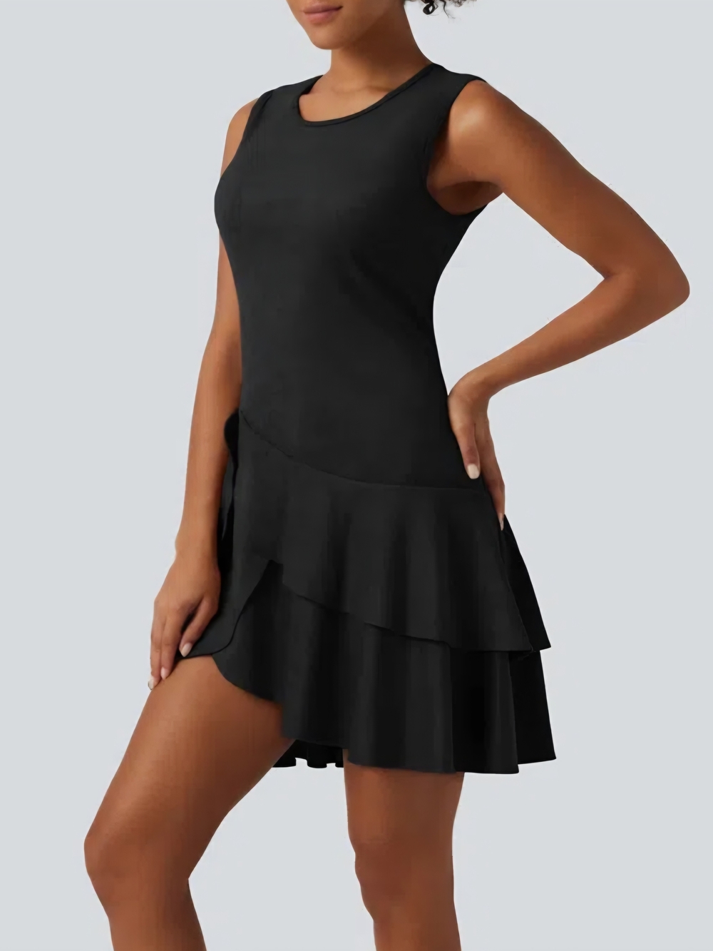 HALARA Round Neck Sleeveless Layered Ruffle Hem Mini Casual Dress NWT Size M